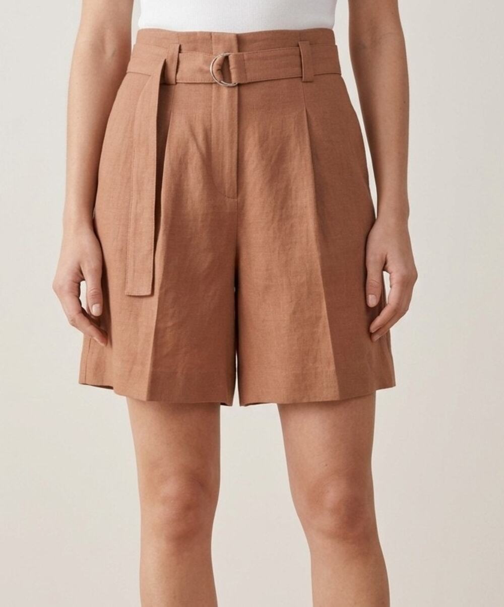 & Other Stories Stockholm Belted Silk Linen Blend Paperbag Shorts US 8 NWT $89